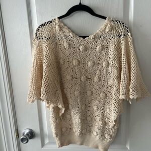 VINTAGE Crocheted Floral Openwork Sweater Top - Cream